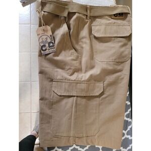 Copper Denim Mens Ripstop Cargo Shorts Tan Khaki Belted NWT Size 42